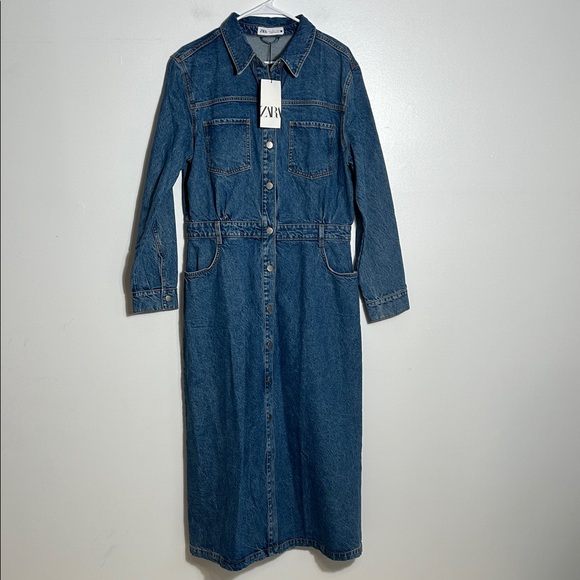 Zara Dresses & Skirts - Zara Blue Denim Button-Front Dress XL